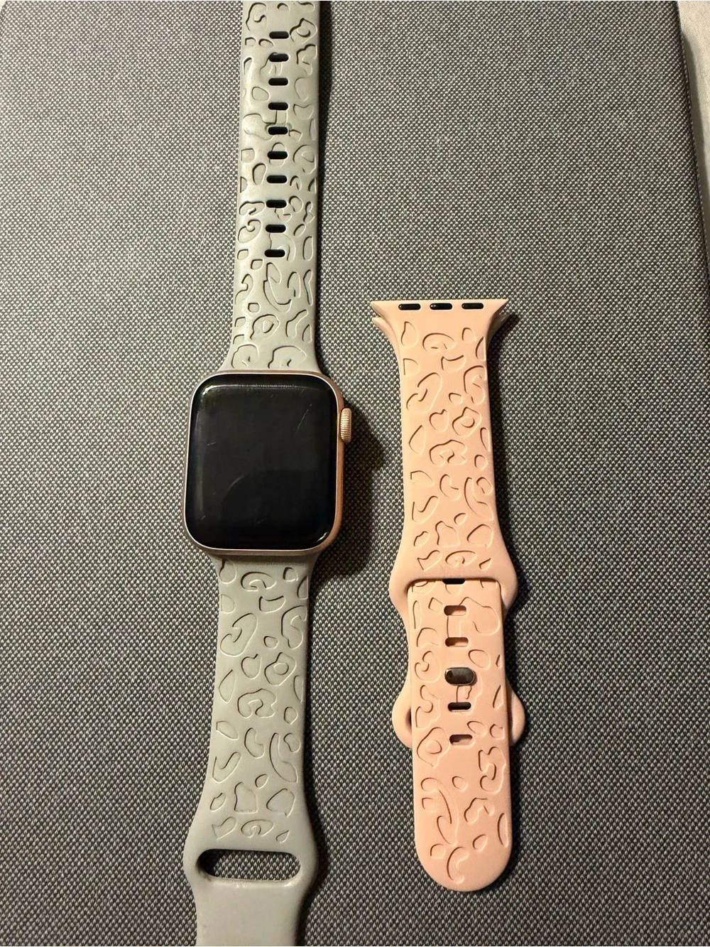 Series - Rose Gold Case with Light Gray Patterned Silicone Band